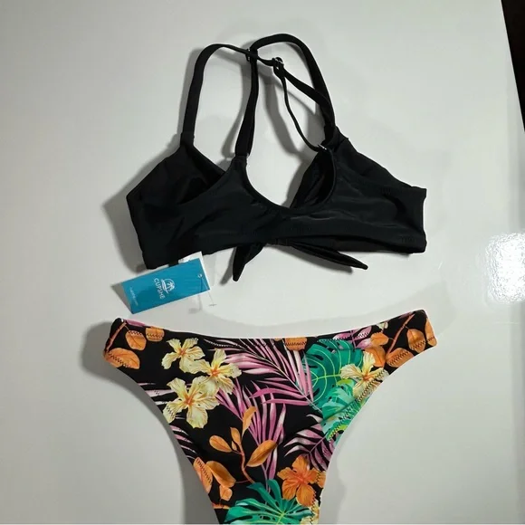 Cupshe NWT Black and Yellow Floral Bikini Size XS - Picture 2 of 4